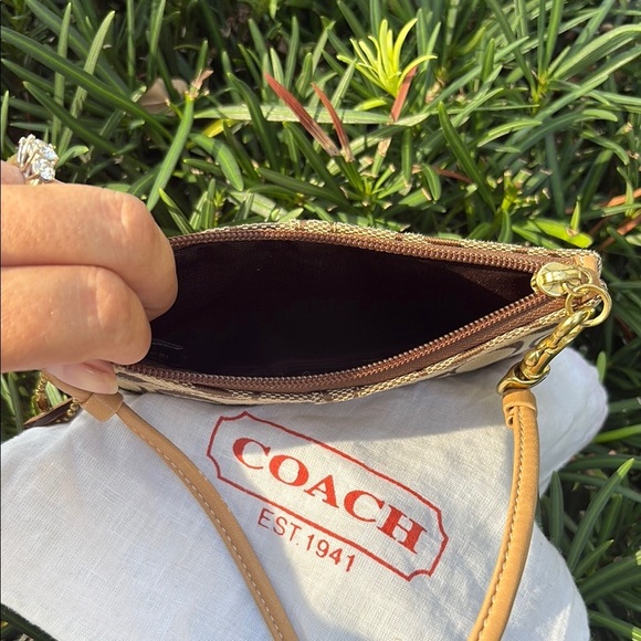 Coach Tan and Brown Signature Wristlet w/ mini Dustbag - Picture 7 of 9